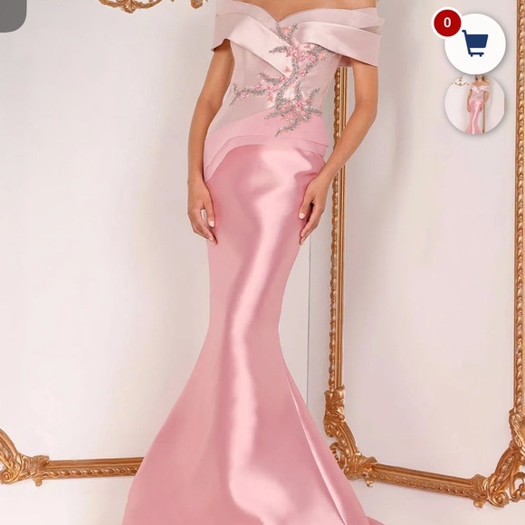 Terani Couture Dresses & Skirts - Terani Couture Strapless Pink Satin Mermaid Gown with Embellished Bodice